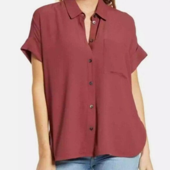 Madewell Daily Drapey Maroon Button Down Blouse - Picture 1 of 5